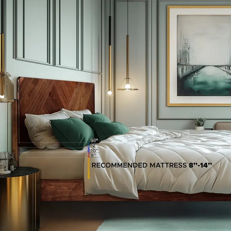 Solid Acacia Wood Platform Bed with Sculpted Headboard Megsu