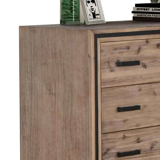 NNEDSZ with 5 Storage Drawers Solid Acacia Wooden Frame in Silver Brush Colour - CozyCompleteHome.com
