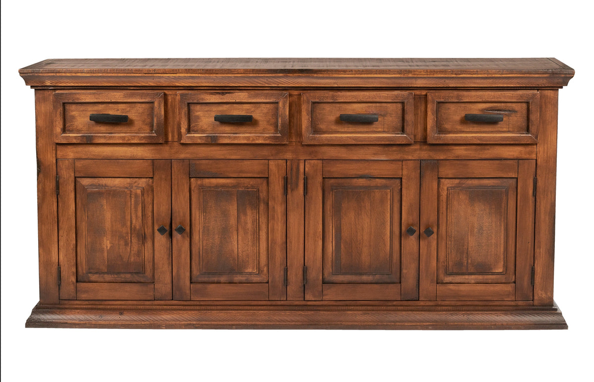 Rustic solid wood buffet with four drawers and four cabinet doors