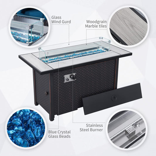 5-Piece Outdoor Patio Furniture Set With 60000 BTU Fire Pit Light Grey