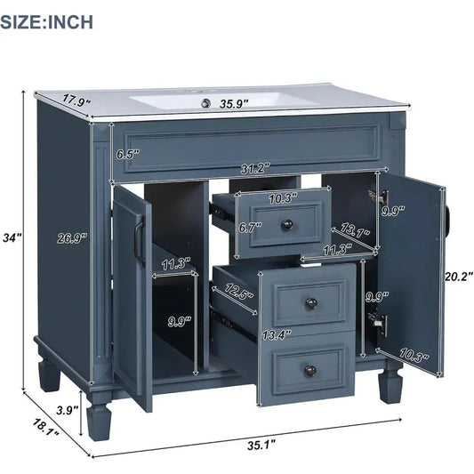 36" Modern Blue Bathroom Vanity with Sink & Mirror Cabinet Set CozyCompleteHome.com