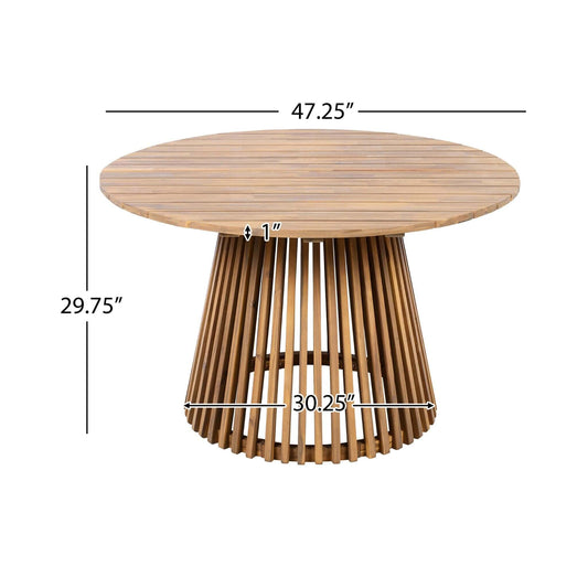 Wooden table with dimensions labeled on a white background