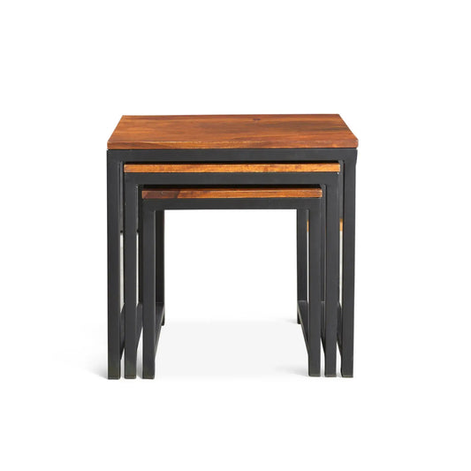 The Forge" - Artisan Solid Sheesham Wood & Iron Nesting Tables (Set of 3) Timbergirl