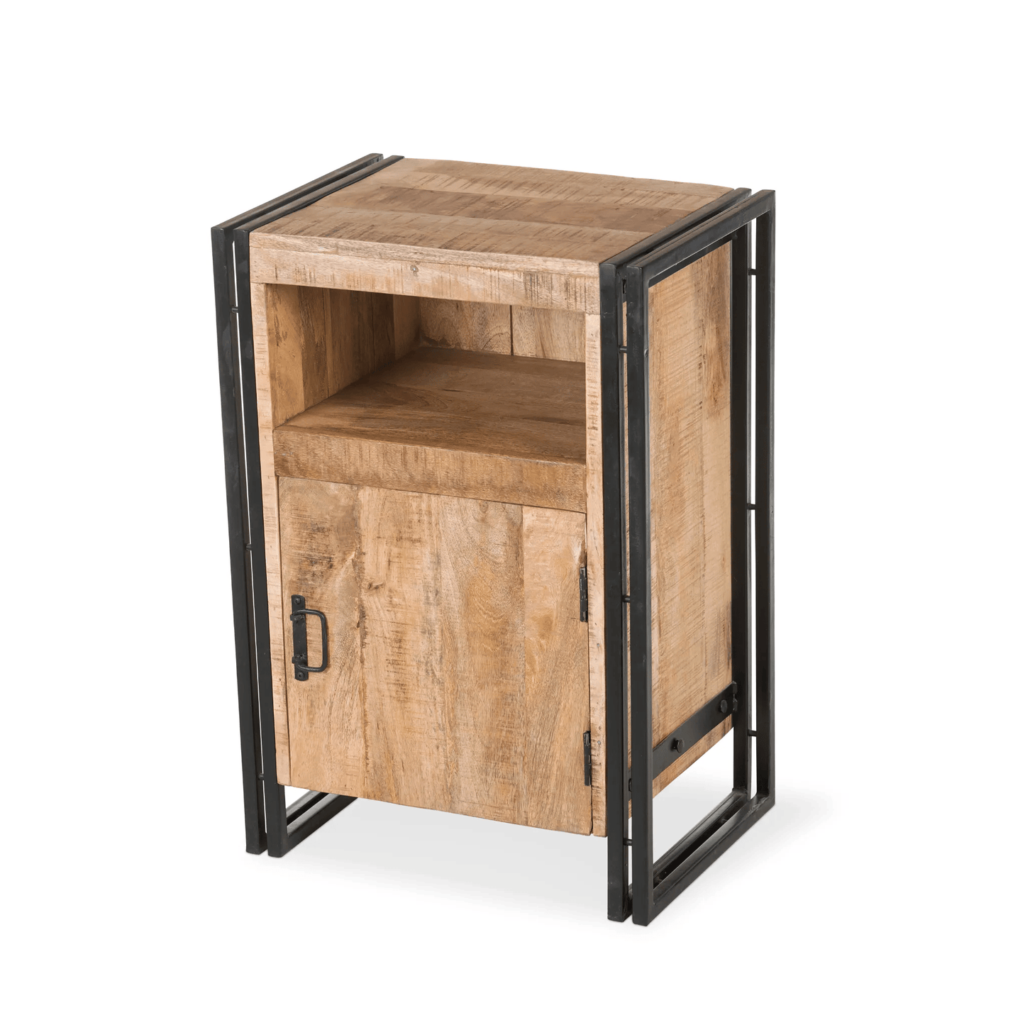 Industrial Reclaimed Wood and Iron Side Table | Rustic Mango Wood Nightstand with Drawer