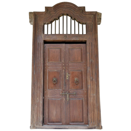 1800s Teak Wood 115 in. Tall Antique Door With Transom