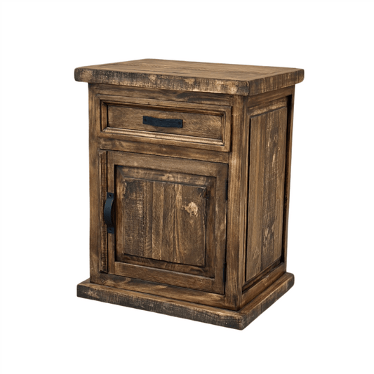 Rustic Solid Wood Bedside Cabinet with Drawer & Door