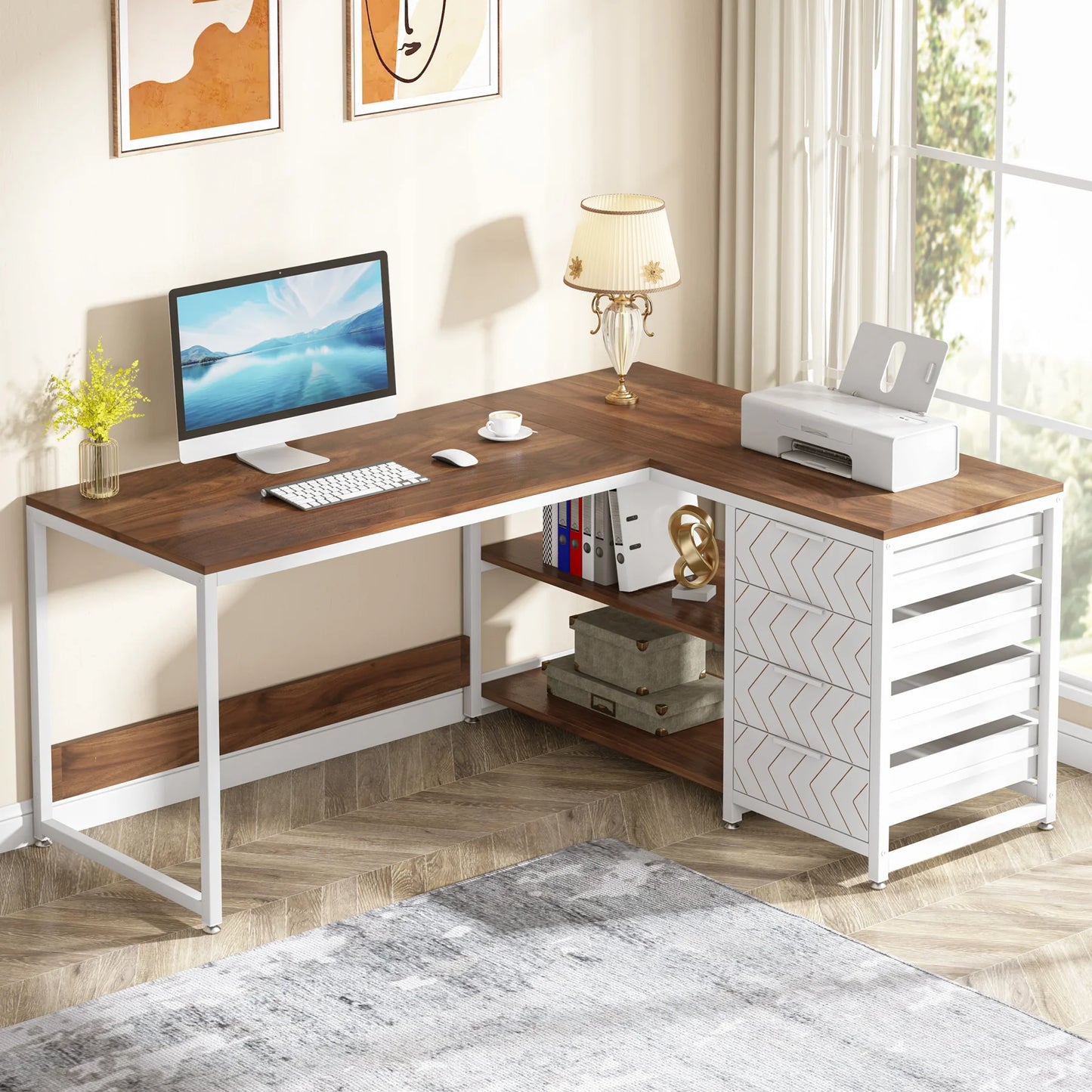 L-Shaped Computer Desk with Storage Drawers | Cozy Complete Homes