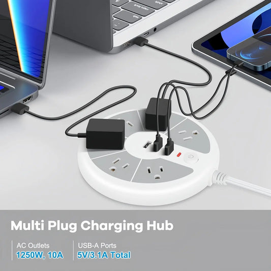 Disc Power Strip with 3 USB Sockets | Cozy Complete Homes