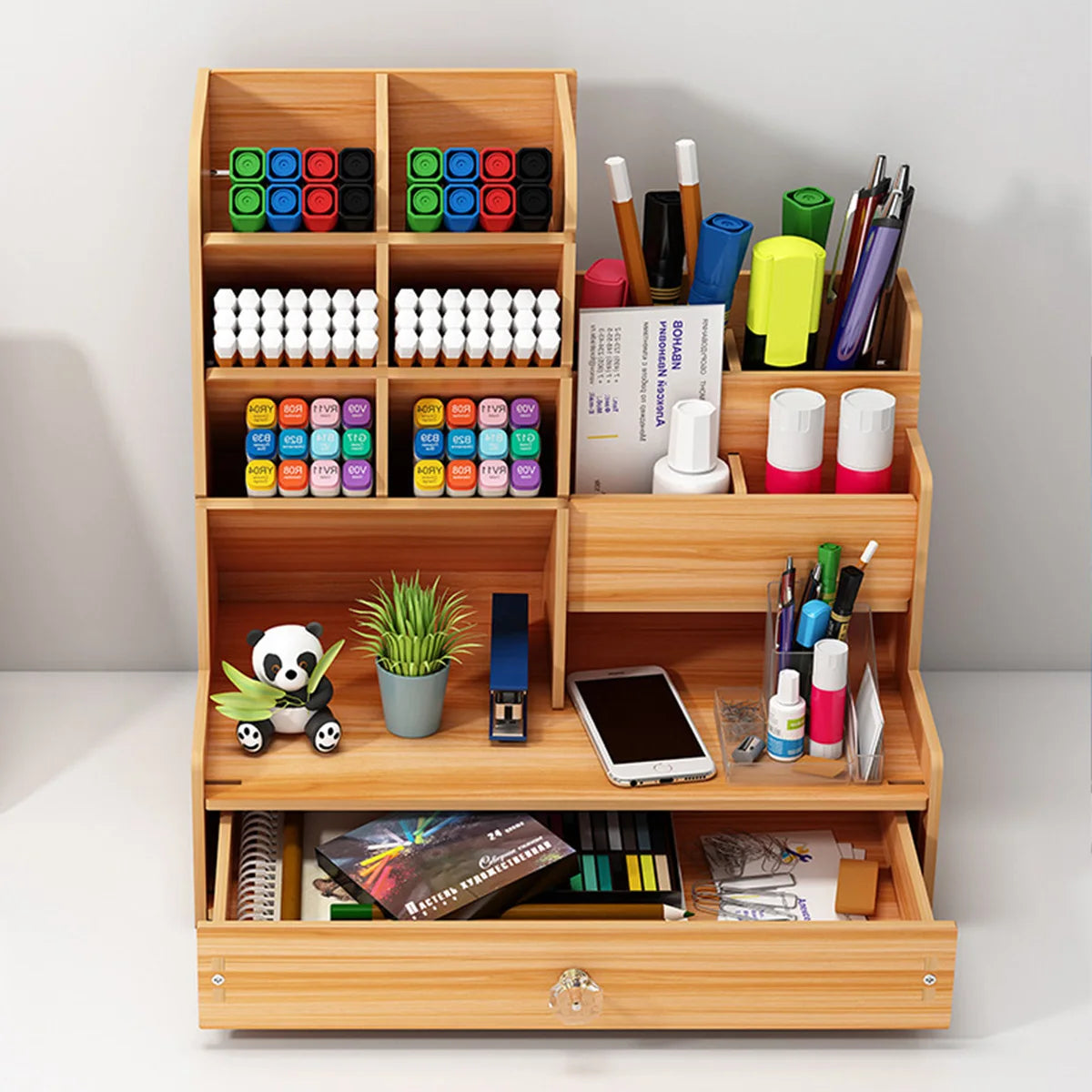Wooden Pen Holder & Desk Organizer Box | Cozy Complete Homes