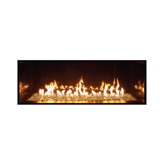 Summit 72-Inch Linear Fireplace With Bedrock flames and decorative media.