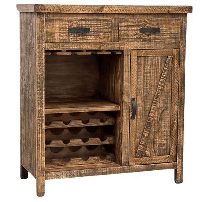 Wooden wine cabinet with a rustic design on a white background