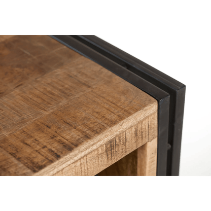Industrial Reclaimed Wood and Iron Side Table | Rustic Mango Wood Nightstand with Drawer