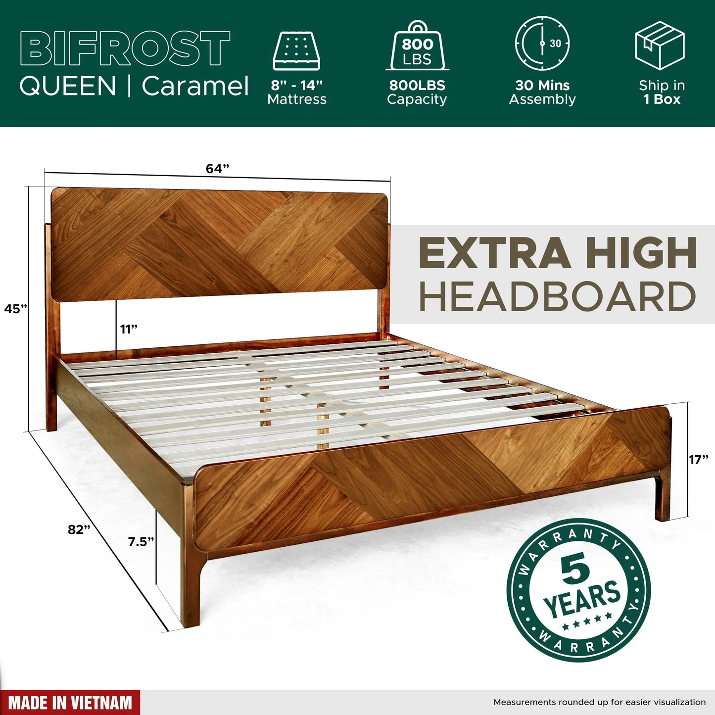 Solid Acacia Wood Platform Bed with Sculpted Headboard Megsu