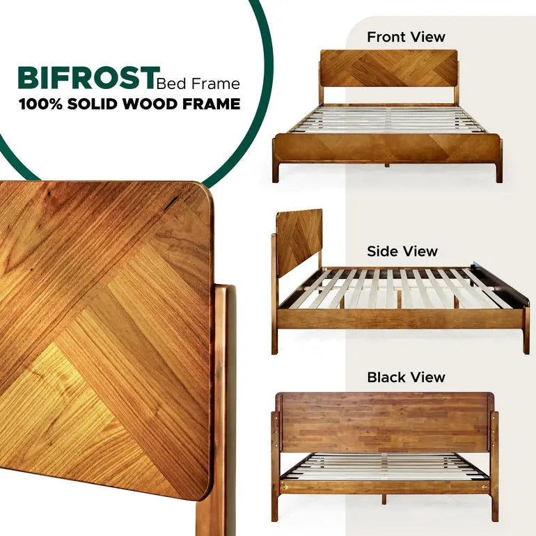 Solid Acacia Wood Platform Bed with Sculpted Headboard Megsu