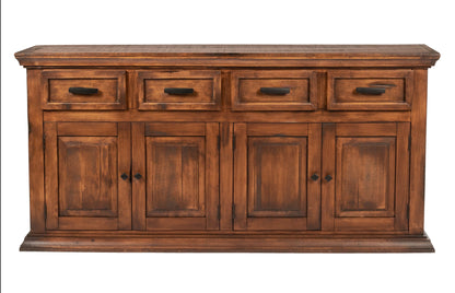 Rustic solid wood buffet with four drawers and four cabinet doors 
