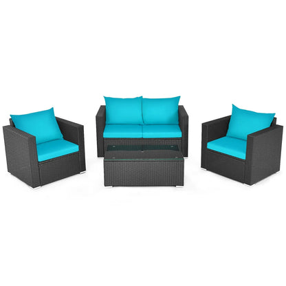 "The Oasis" - 4-Piece All-Weather Rattan Patio Conversation Set | Turquoise DirectDeals
