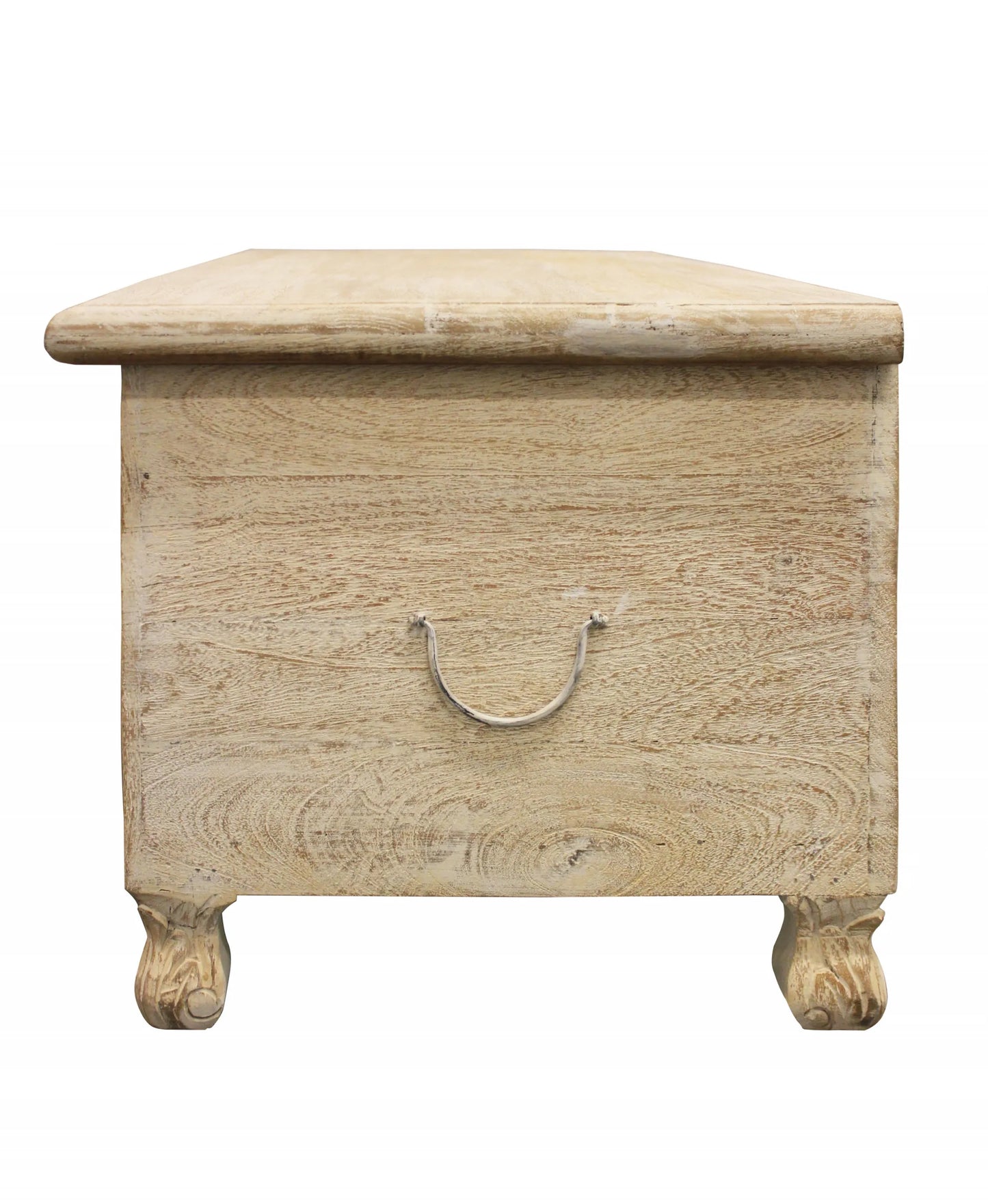 46" Antique White Solid Carved Rustic Wood Scroll Bench with Flip Top