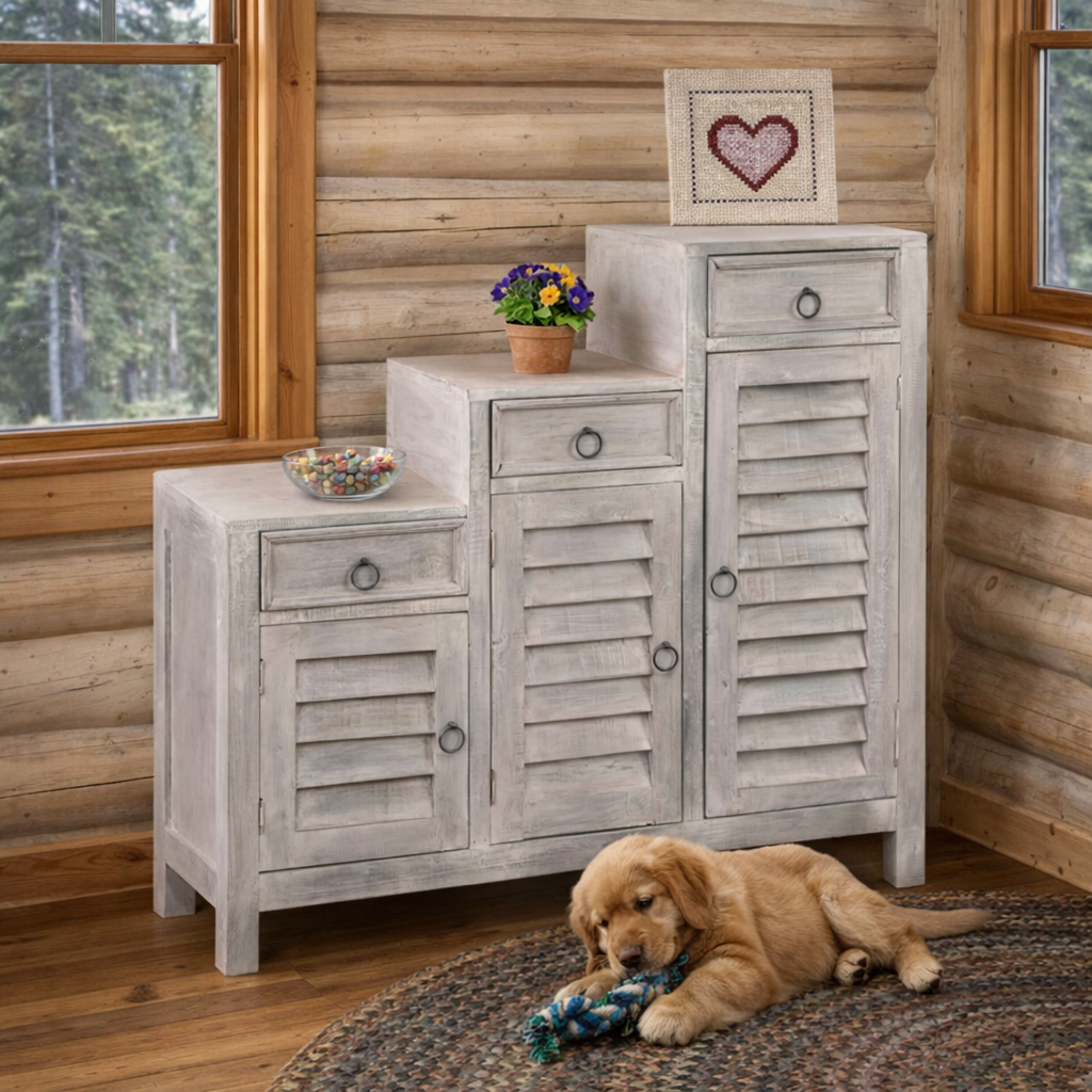 Sunset Trading Cottage Three Tiered Shutter Cabinet