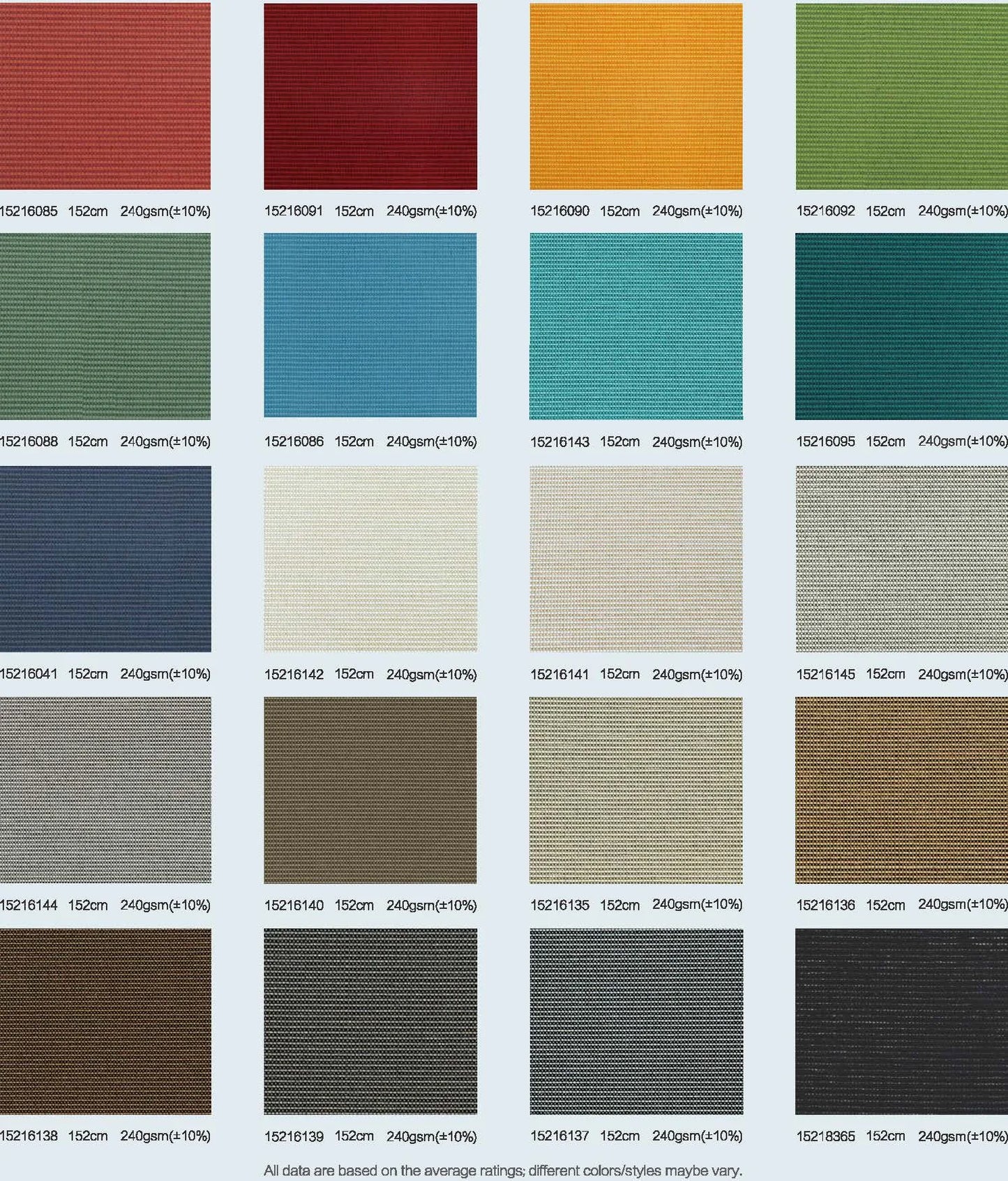 Color swatch chart with various textured fabric samples.