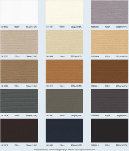 Grid of fabric swatches in various colors on a white background