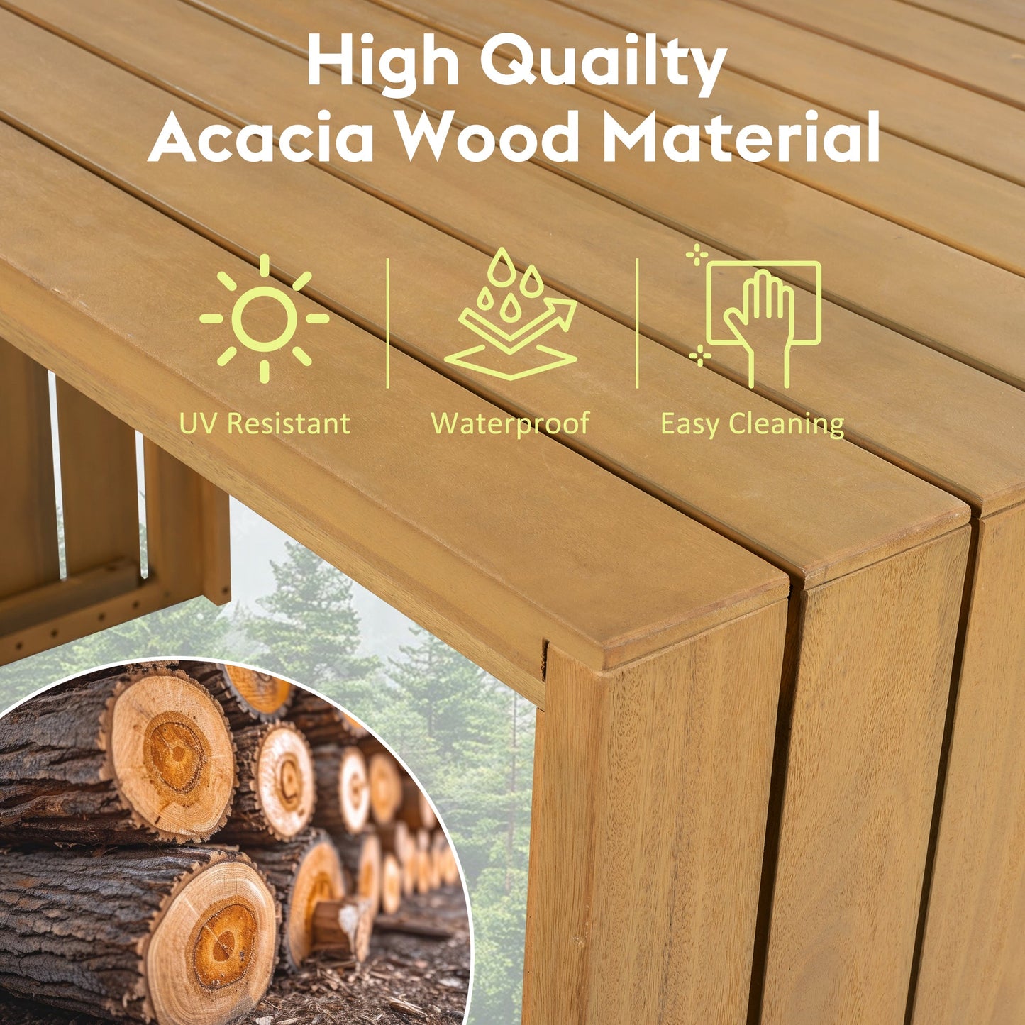 5-Piece Acacia Wood Outdoor Bar Set with Cushions