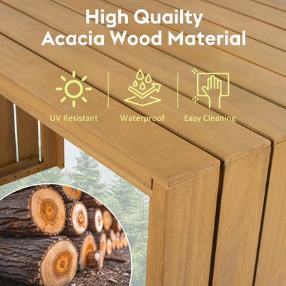 5-Piece Acacia Wood Outdoor Bar Set with Cushions