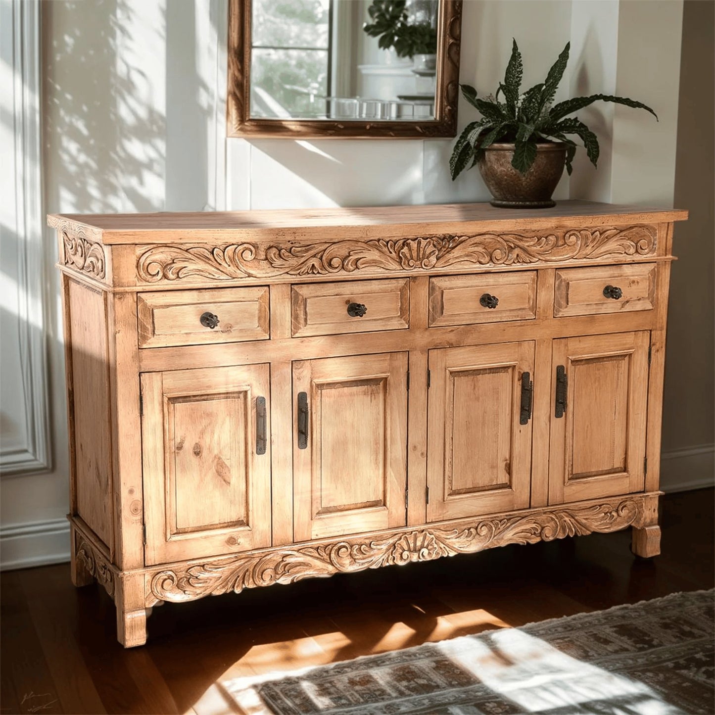 Arroyo Crest Buffet in Light Finish with Wood Top – Rustic Farmhouse Sideboard