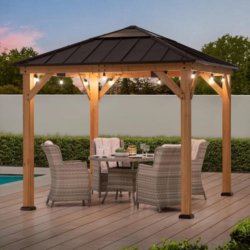 Cedar Framed Hardtop Gazebo Outdoor Patio Garden Shade