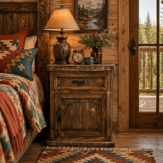 Rustic Solid Wood Bedside Cabinet with Drawer & Door