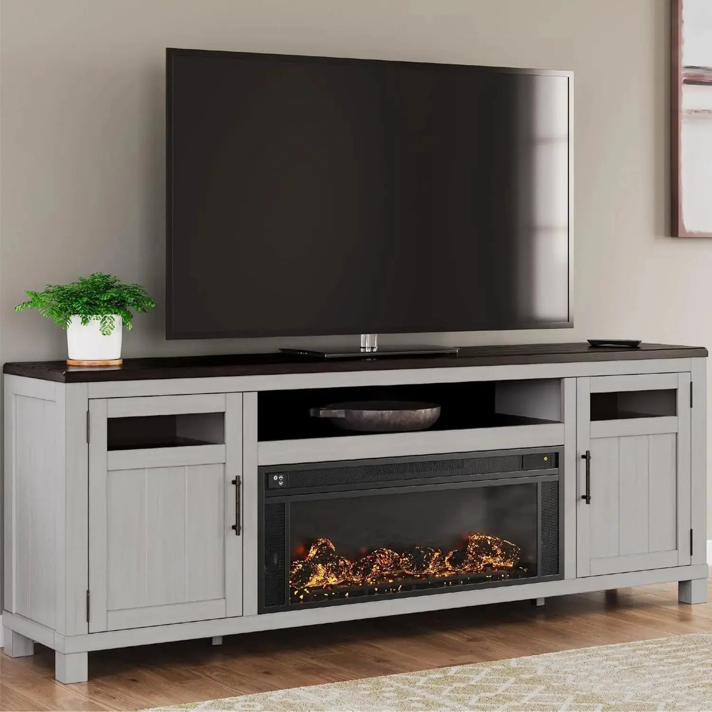 Darborn 88" Electric Fireplace TV Stand | Light Gray & Dark Brown Media Console ShipItFurniture