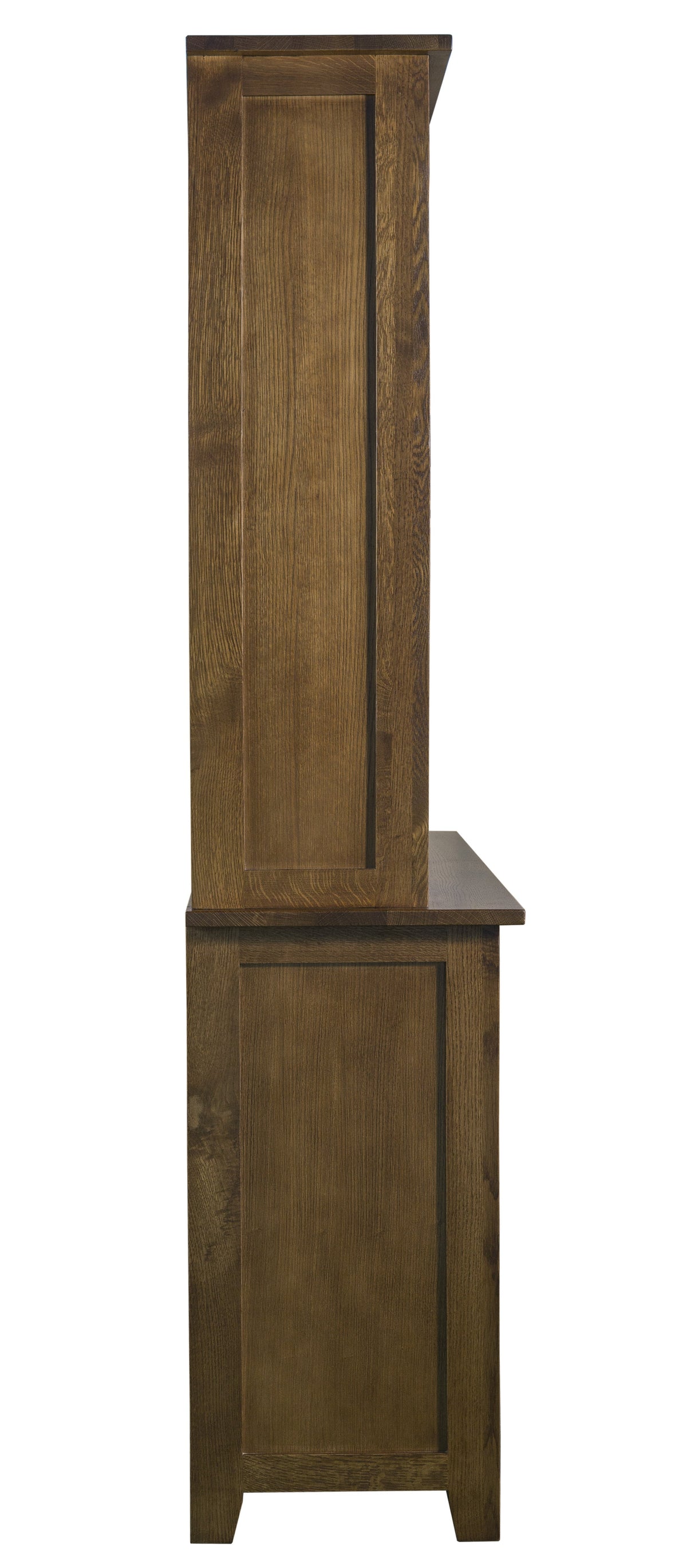 A tall, narrow wooden cabinet or hutch with a warm medium-brown finish and a single paneled door, shown against a plain white background.