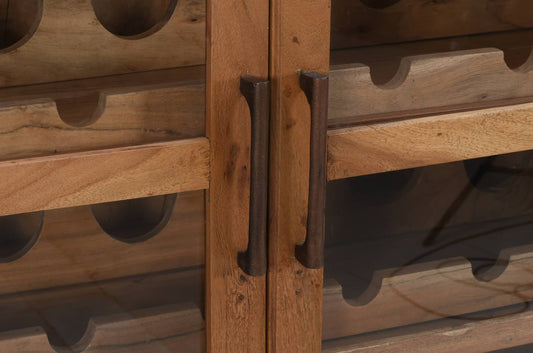 Wooden wine rack with glass holders and a handle