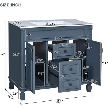 36" Modern Blue Bathroom Vanity with Sink & Mirror Cabinet Set CozyCompleteHome.com