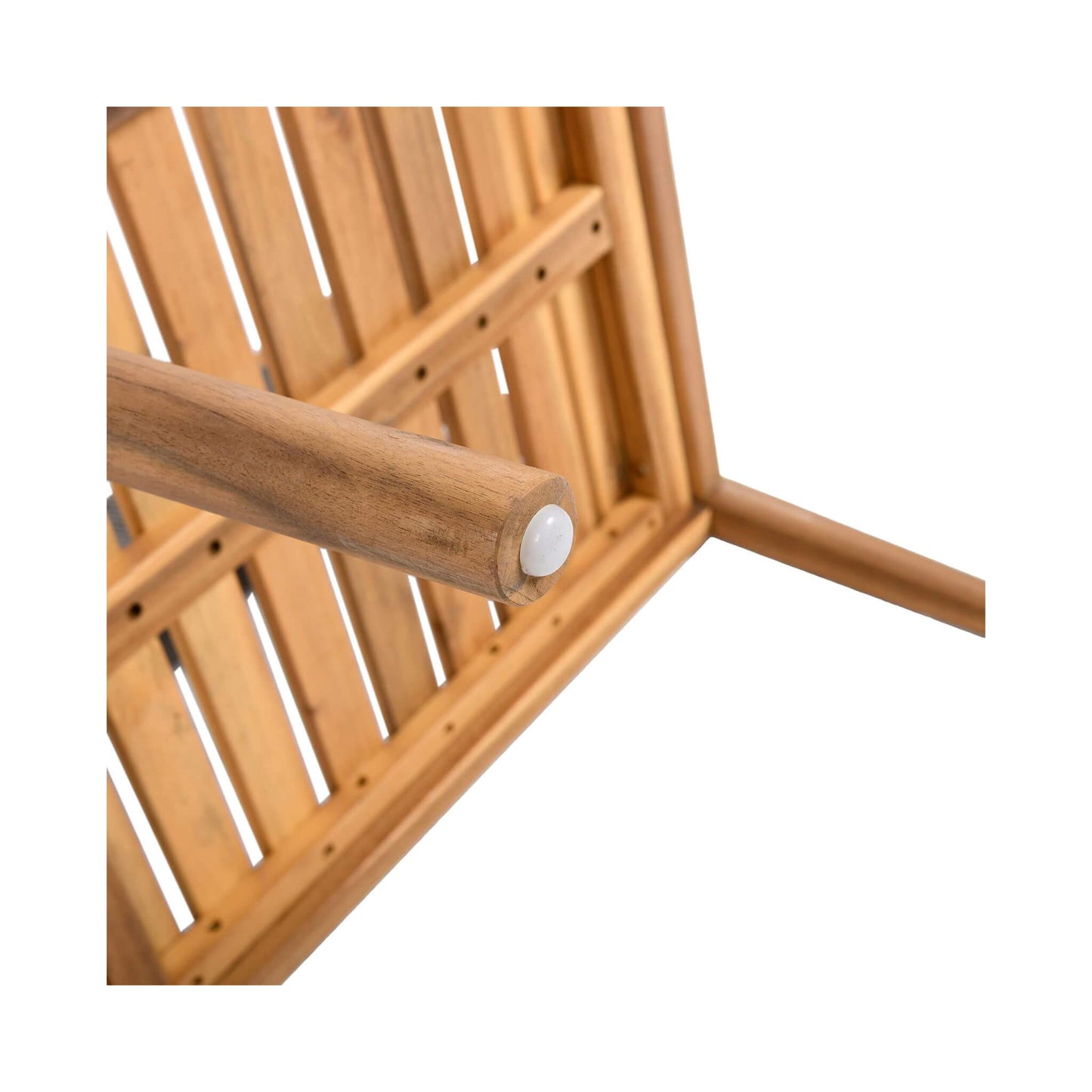 Wooden chair with a white button on a white background