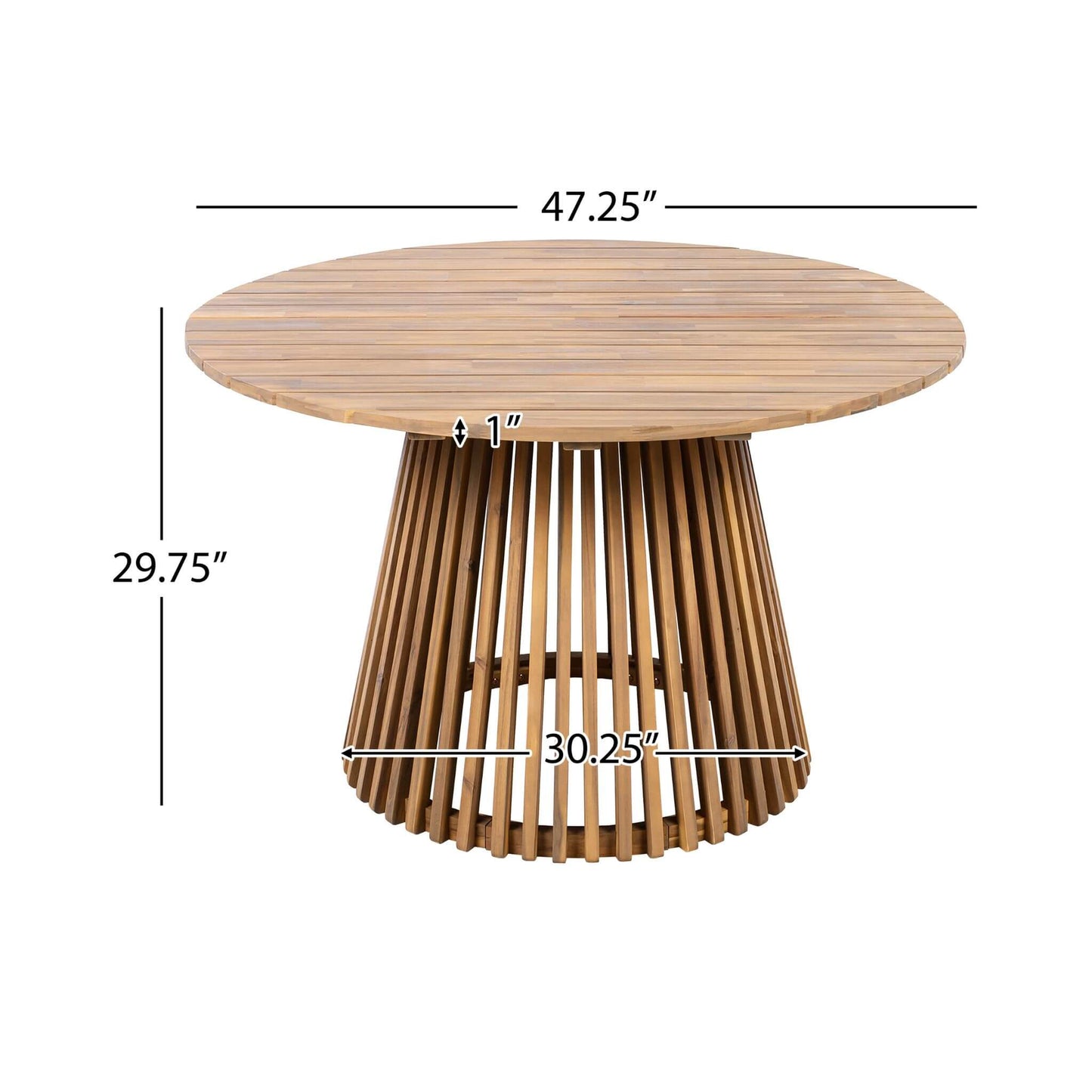 Wooden table with dimensions labeled on a white background