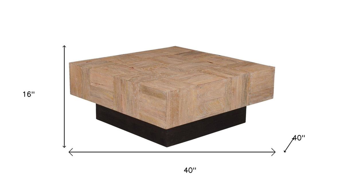 Wooden coffee table with dimensions on a white background