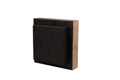 Black and wood panel on a white background