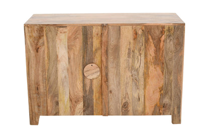 Wooden sideboard with a natural, multicolored finish on a white background