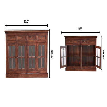 Wooden cabinet with dimensions labeled on a white background
