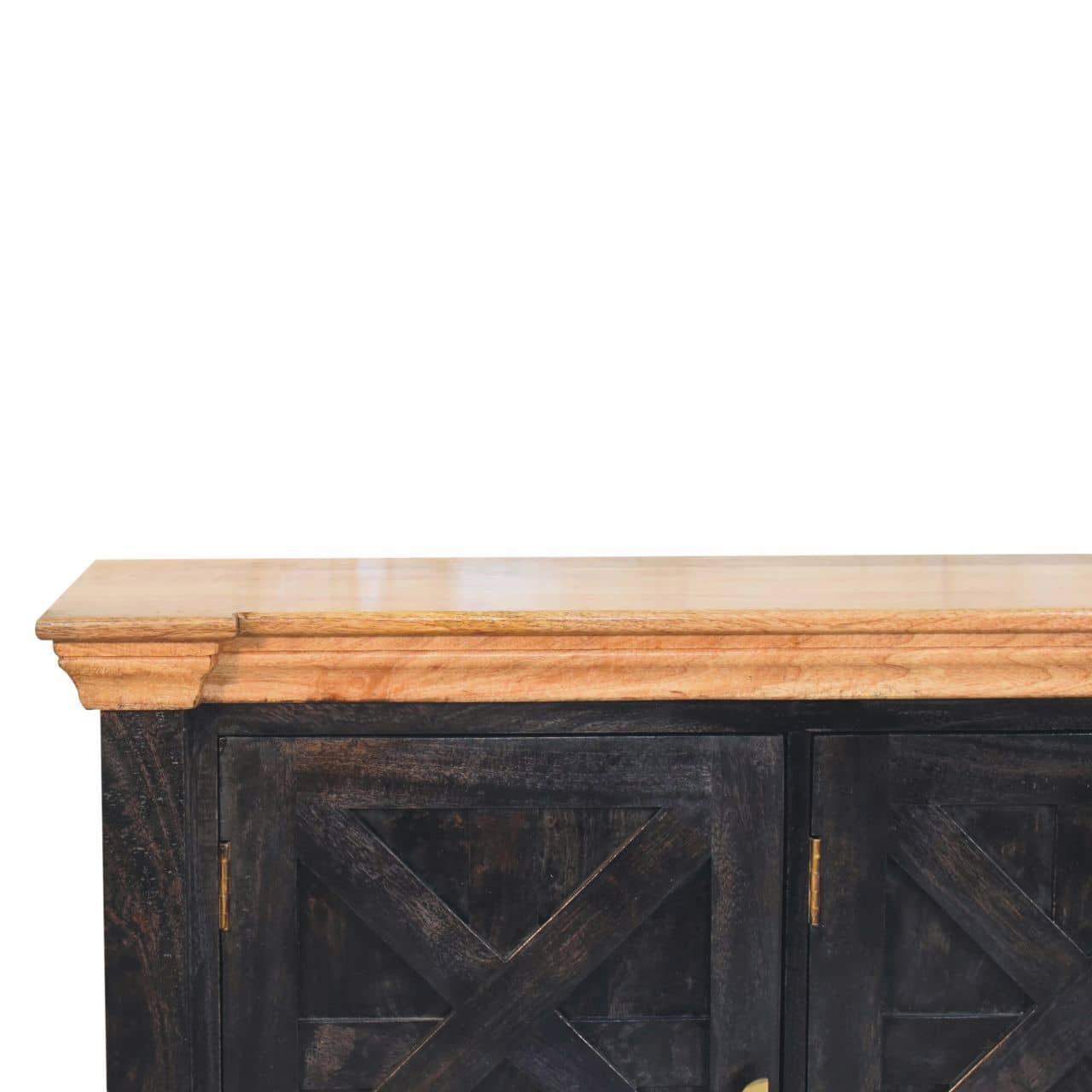 Wooden sideboard with a rustic design on a white background