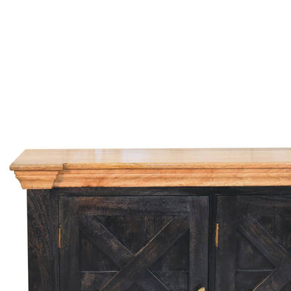 Wooden sideboard with a rustic design on a white background