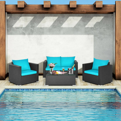 "The Oasis" - 4-Piece All-Weather Rattan Patio Conversation Set | Turquoise DirectDeals
