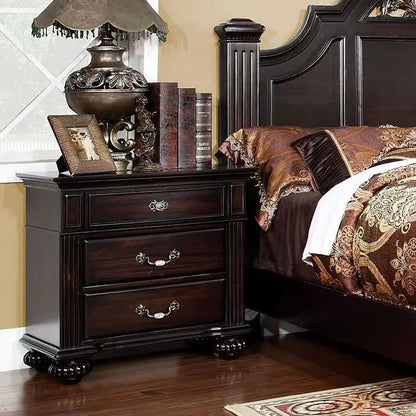 Traditional Solid Wood 3-Drawer Nightstand | Dark Walnut Gallery La La