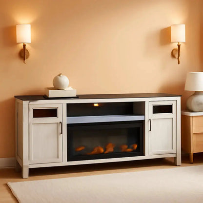 Darborn 88" Electric Fireplace TV Stand | Light Gray & Dark Brown Media Console ShipItFurniture