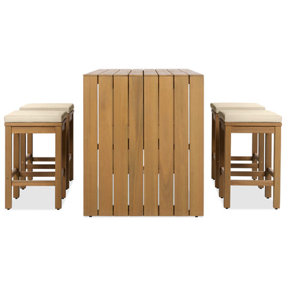 5-Piece Acacia Wood Outdoor Bar Set with Cushions