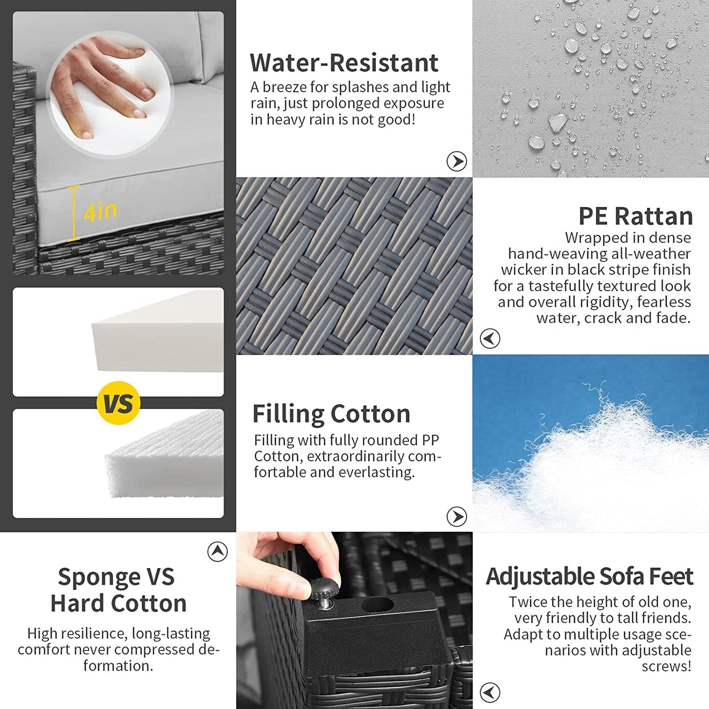 5-Piece Outdoor Patio Furniture Set With 60000 BTU Fire Pit Light Grey