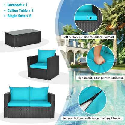 "The Oasis" - 4-Piece All-Weather Rattan Patio Conversation Set | Turquoise DirectDeals