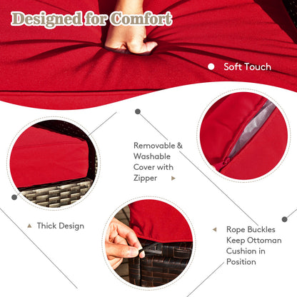 9 Pieces Rustic Outdoor Patio Furniture Set with 42 Inch Propane Fire Pit Table-Red