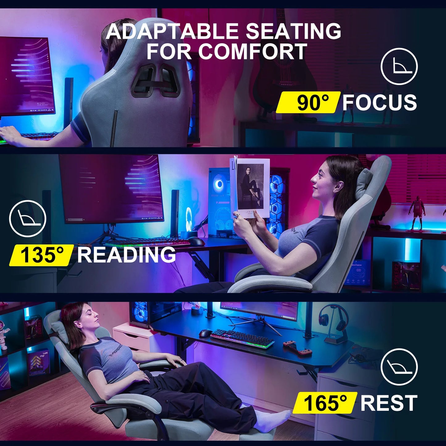 Gaming Chair with Lumbar Support & Foldable Footrest | Cozy Complete Homes