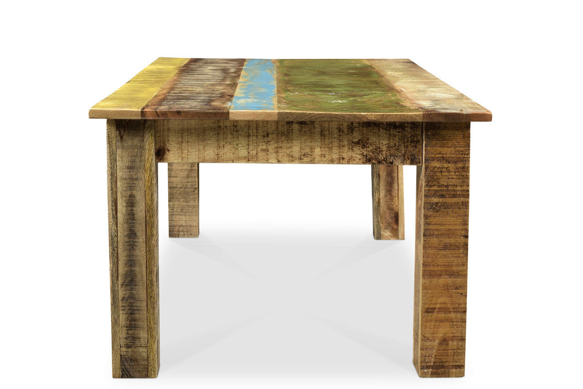 Wooden table with a rustic design on a white background
